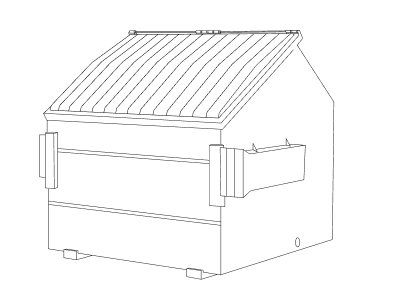 Line drawing of a front-load commercial dumpster